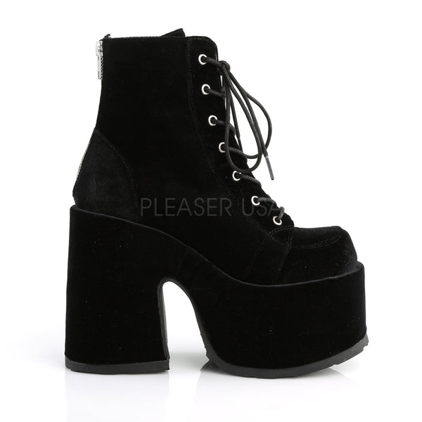 Camel 203 Black Velvet Lace Up Goth Platform Ankle Boot - Demonia ...