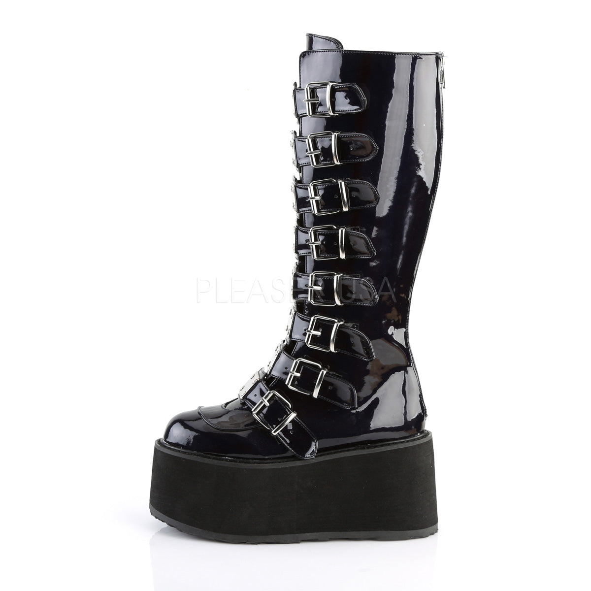 Damned 318 Goth Punk Rock 35 Platform Knee Boot Black Hologram Demonia Direct Totally