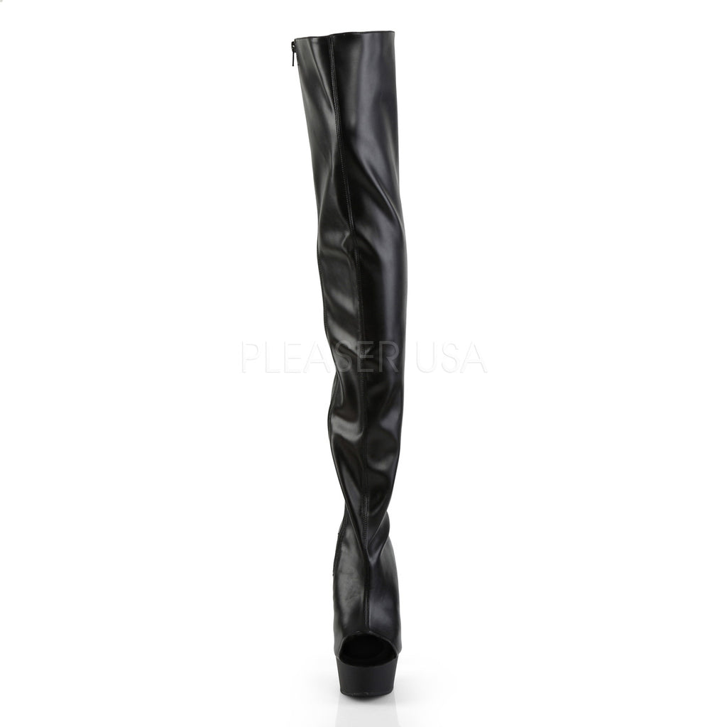 Delight 3017 Black Stretch Matte Platform Thigh Boots - 6