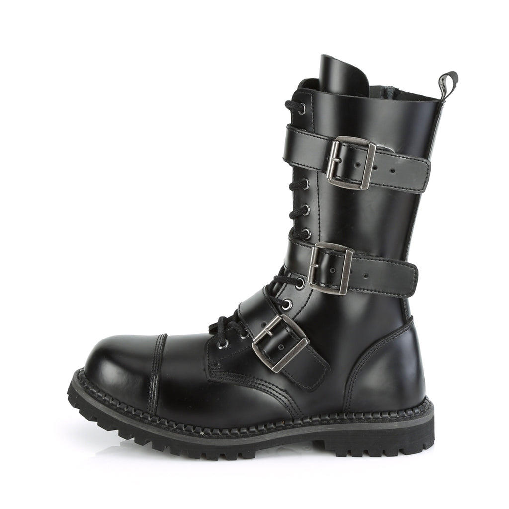 black leather steel toe combat boots