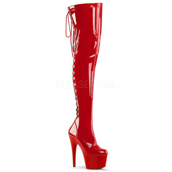 Adore 3063 Red Patent Back Lace Thigh Boot Platform Heel - Direct ...