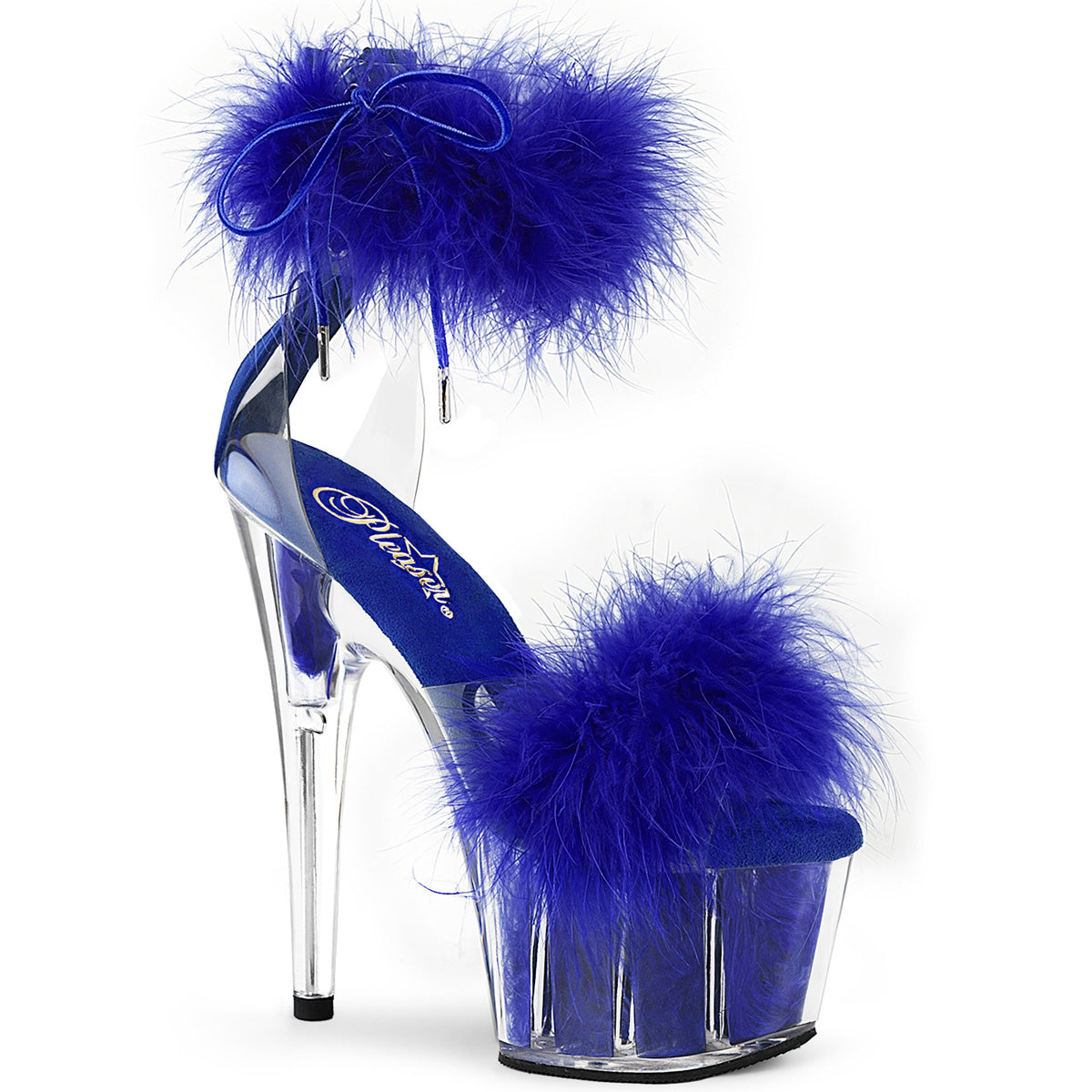 Adore 724F  Blue 7" High Heel Marabou Feather Sandals