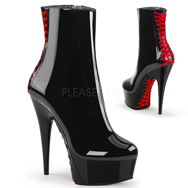 Delight 1010 Black Patent Red Corset Lace Ankle Boot - 6