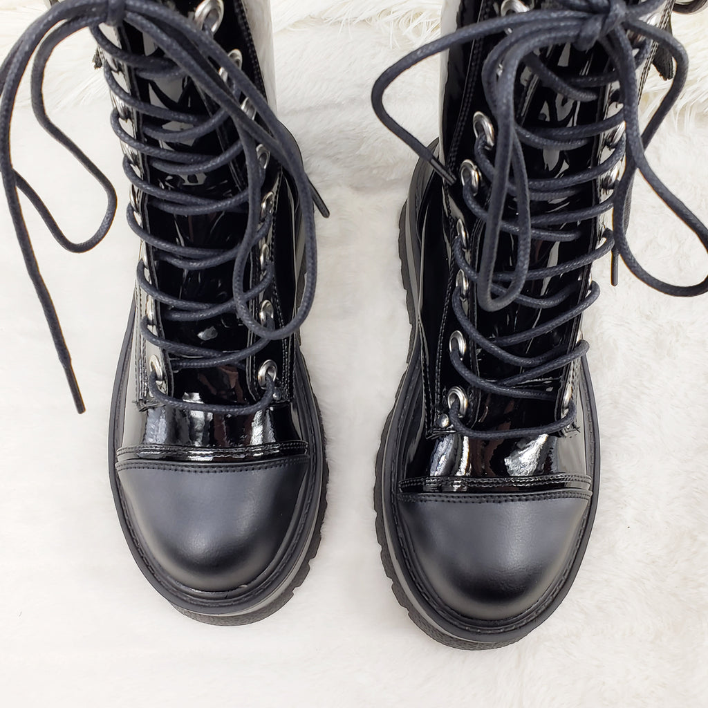 Slacker 220 Black Matte & Patent Lace Up Zipper Mid Calf Boots US 6-12 ...