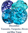 Tanzanite, Turquoise, Blue Zircon, Blue Topaz