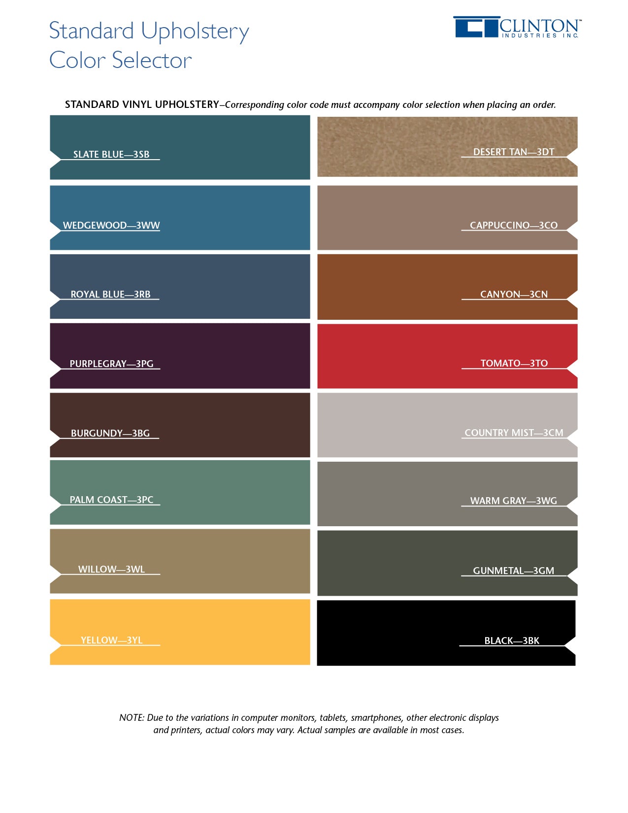 Standard Upholstery Color Selector