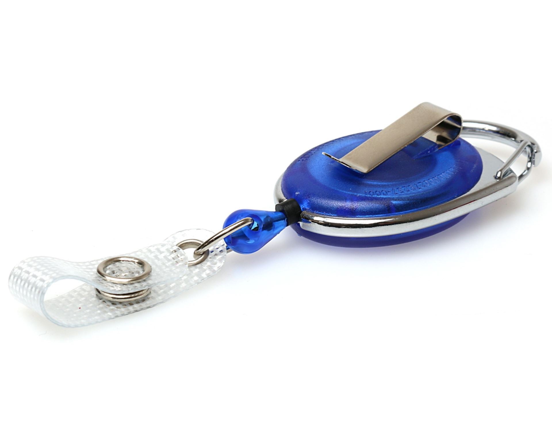 Blue Translucent Carabiner ID Badge Reels with Recess & Strap Clips (P