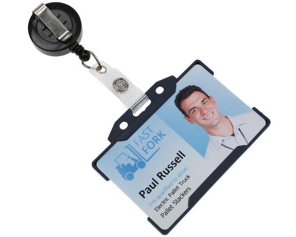 Blue Retractable ID Badge Reel with Re-Inforced Strap Clip - Pack of 5