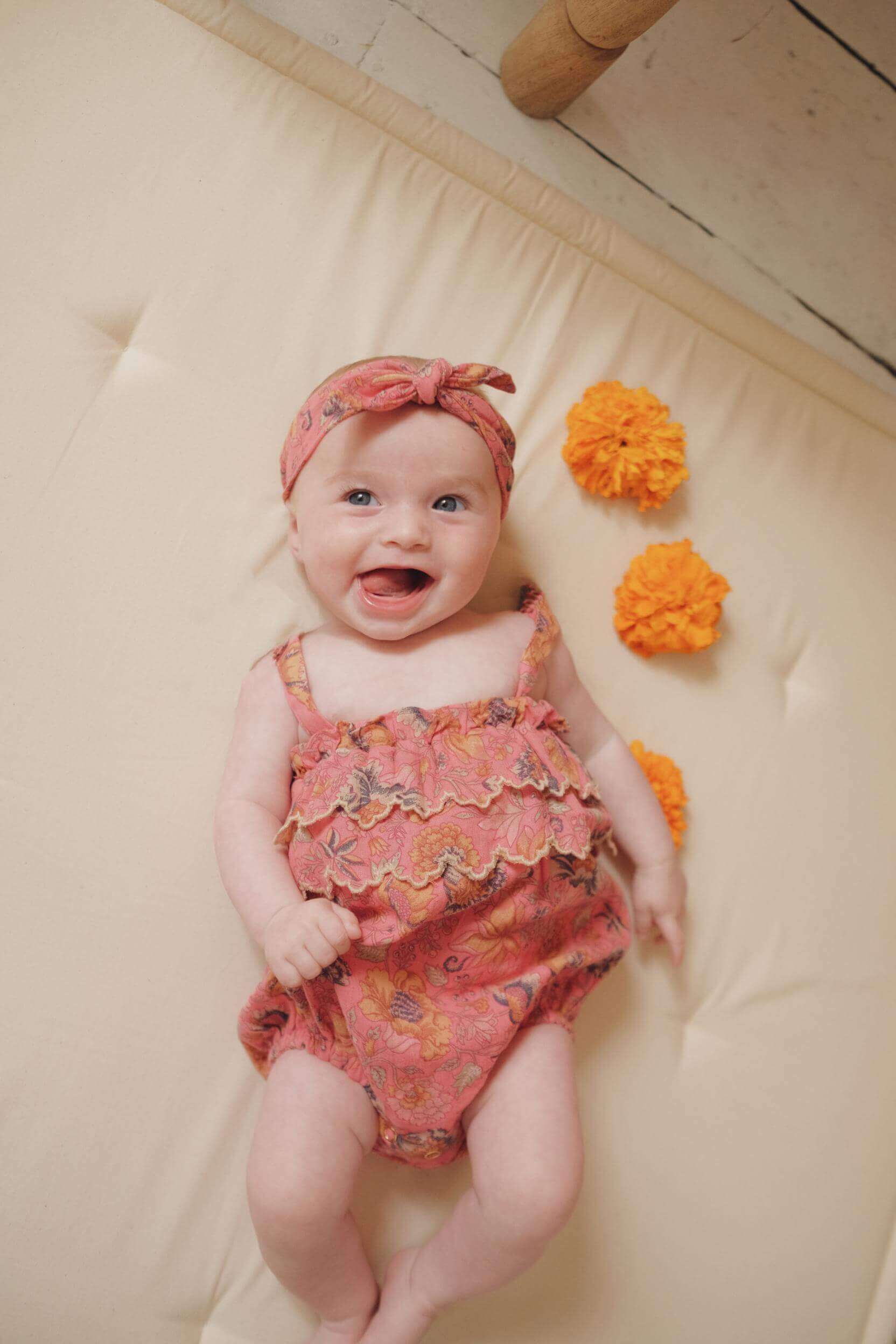 Pink organic cotton baby girls romper online by Louise Misha online in Hong Kong and Singapore.