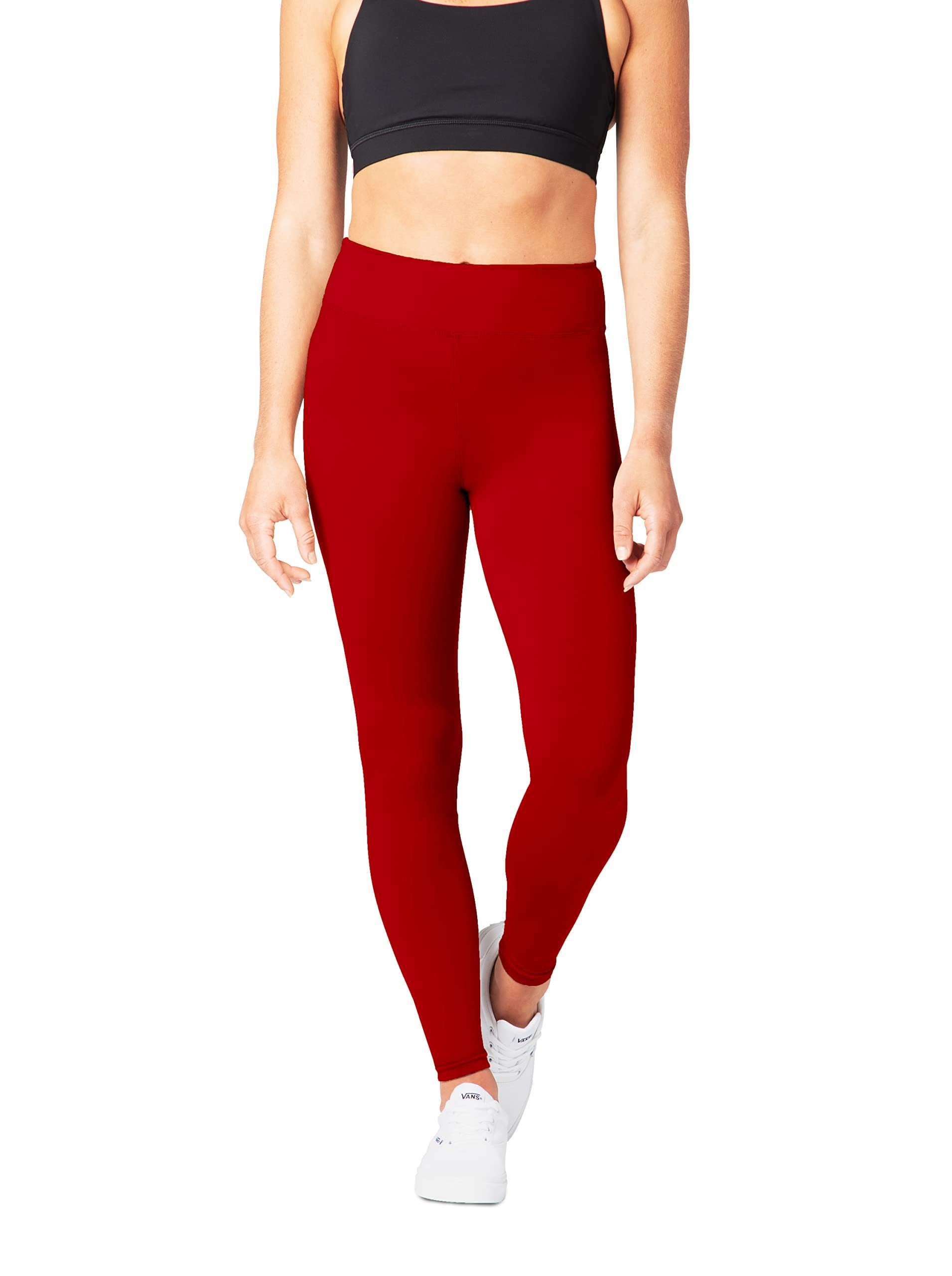 SATINA Red High Waisted Capri Leggings | Tummy Control | 3 Waistband | One  Size