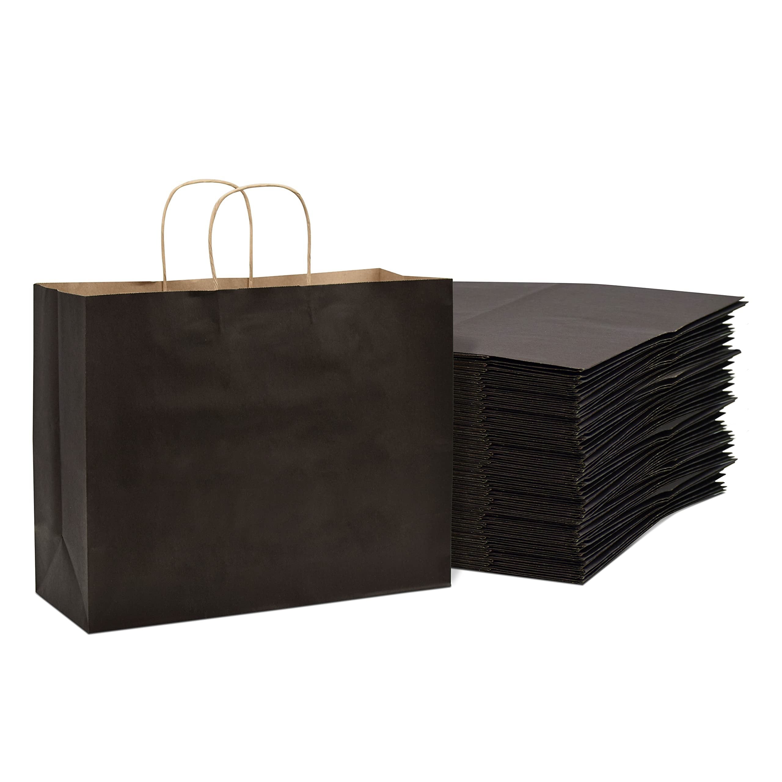 Plastic Bags with Handles 100 Pack Small Frosted Black Plastic Shopping Bags  Gusset & Cardboard Bottom 8x4x10