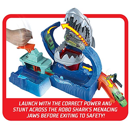 hot wheels city color changing robot shark play set