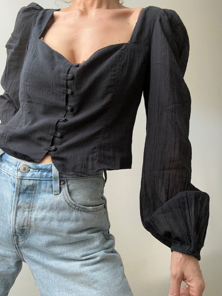 Free People Cropped Peasant Blouse Black | Jetsetbohemian