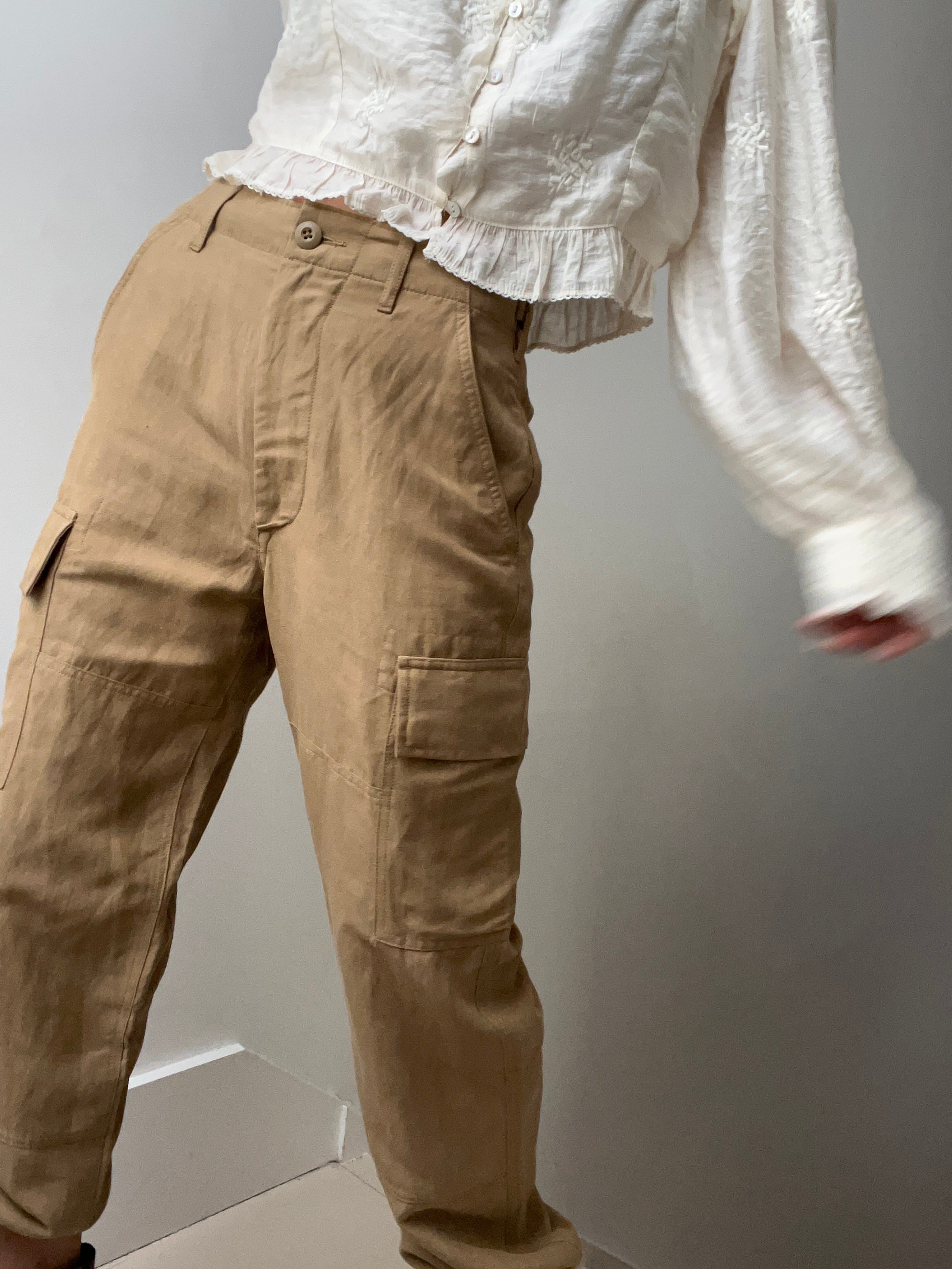 Ralph Lauren Silk Blend Cargo Pants Tan | Jetsetbohemian