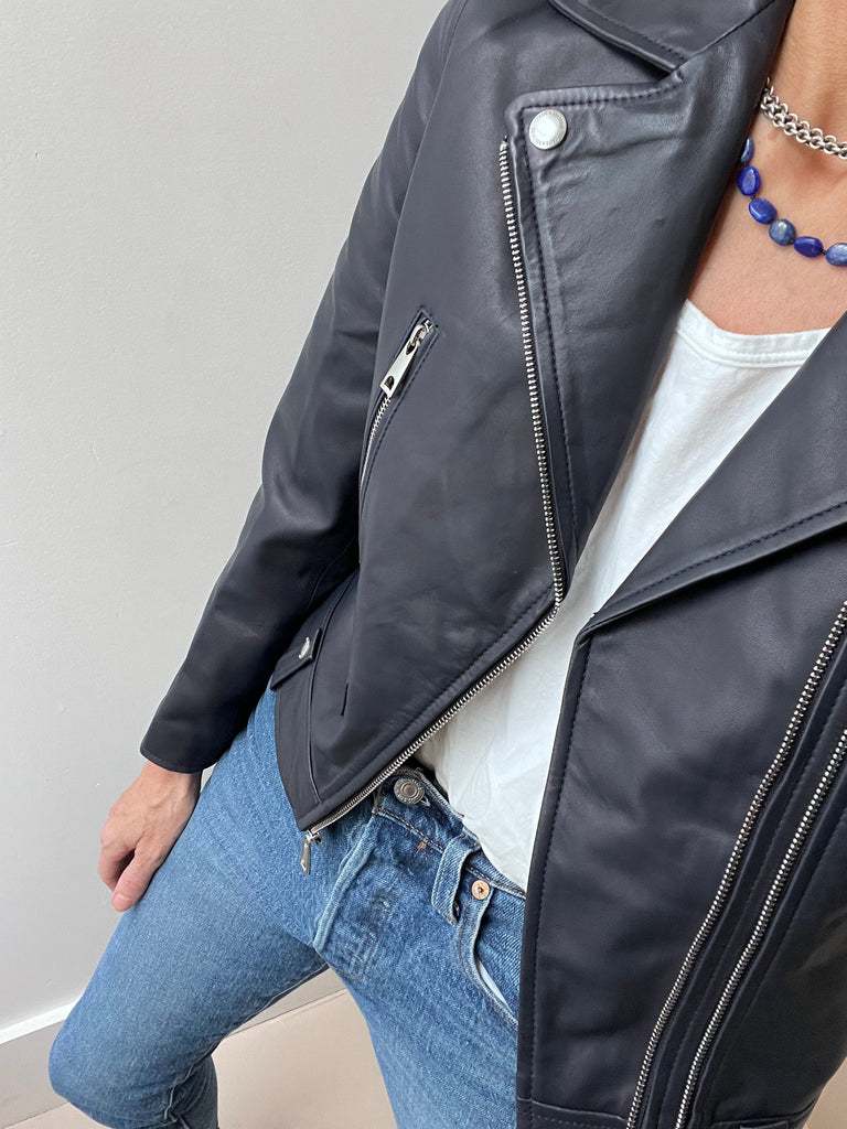 Zadig & Voltaire Classic Leather Jacket Navy | Jetsetbohemian