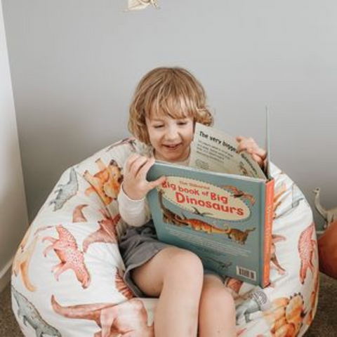 Reading a book on a beanbag