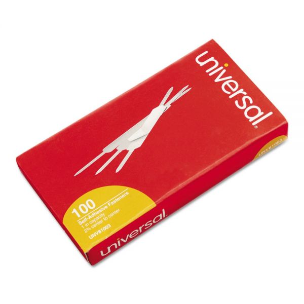 Universal Self-Adhesive Two-Prong Paper Fastener Base and Compressor Sets, 1" Capacity, 2.75" Center to Center, Silver, 100/Box