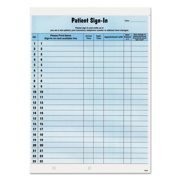 Tabbies Patient Sign-In Label Forms, 8 1/2 x 11 5/8, 125 Sheets/Pack, Blue
