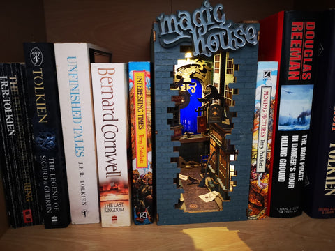 Rolife Book Nook Magic House on book shelf
