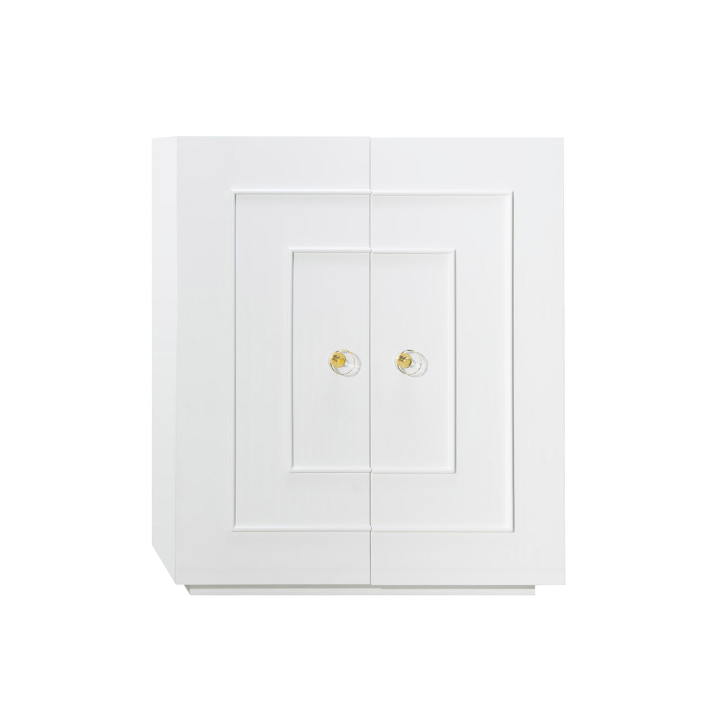 Worlds Away Marcus Cabinet with Gold Leaf Bamboo Hardware - Glossy White  Lacquer