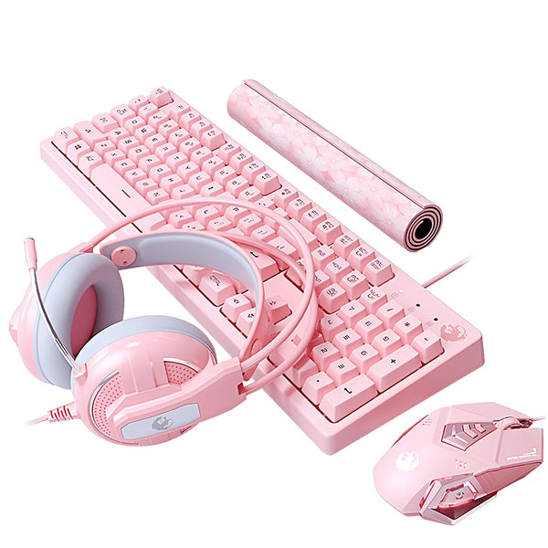 Mechanical Gaming Sets Keyboard Mouse Headset Combos Cute Pink Mechanical Teclado 3200 DPI Optical Mouse Headset for PC Gamer - Ecart