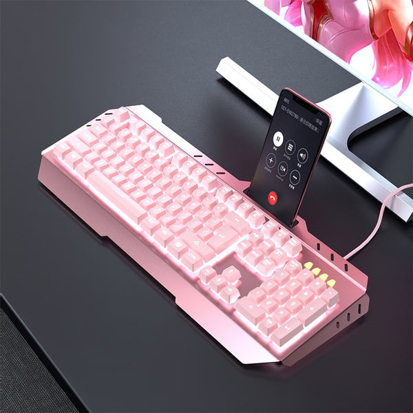 Mechanical Gaming Sets Keyboard Mouse Headset Combos Cute Pink Mechanical Teclado 3200 DPI Optical Mouse Headset for PC Gamer - Ecart