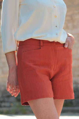 Short en lin orange made in France écoresposnable