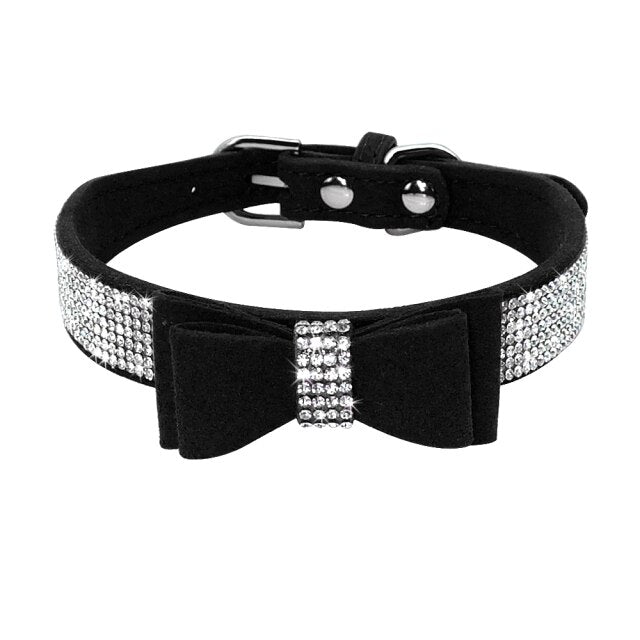 Bling Rhinestone Cat Collars Adjustable Leather Bowknot Puppy Kitten Collar For Small Medium Dogs Cats Chihuahua Pug Yorkshire