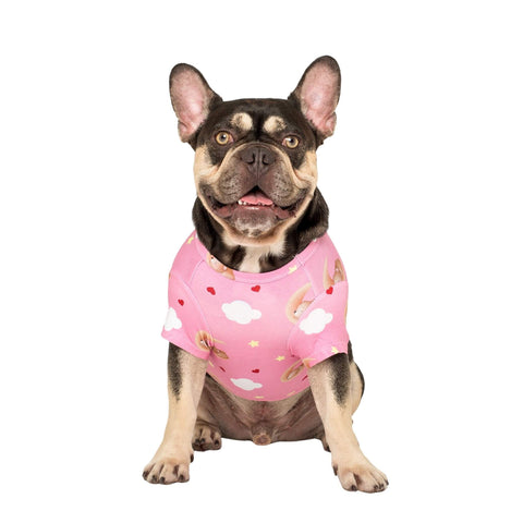 Fergus the French Bulldog wearing a Vibrant Hound dog shirt