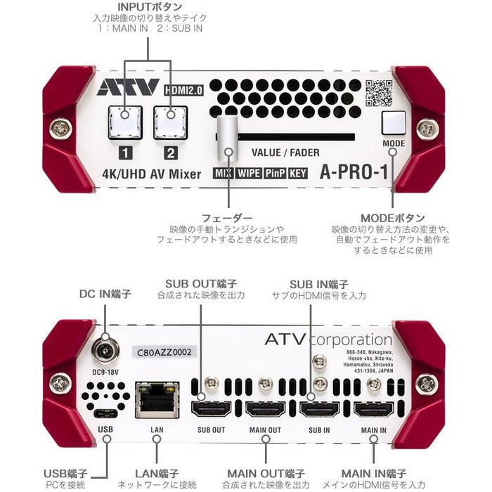 ATV A-PRO-1 Ver.2 2CH 4K 1M/E AV MIXER（ROI切り出し機能/ハイ