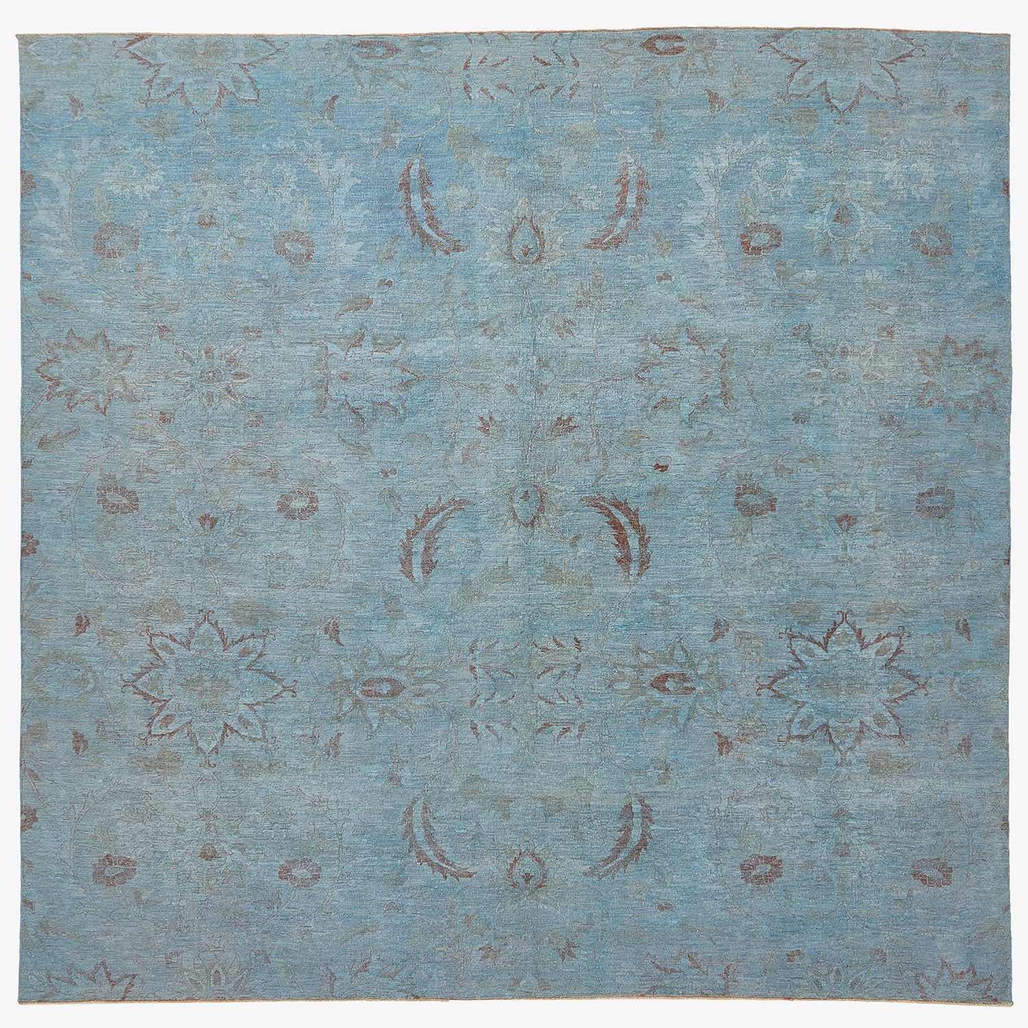 10'11" x 11'3" Blue Overdyed Wool Rug