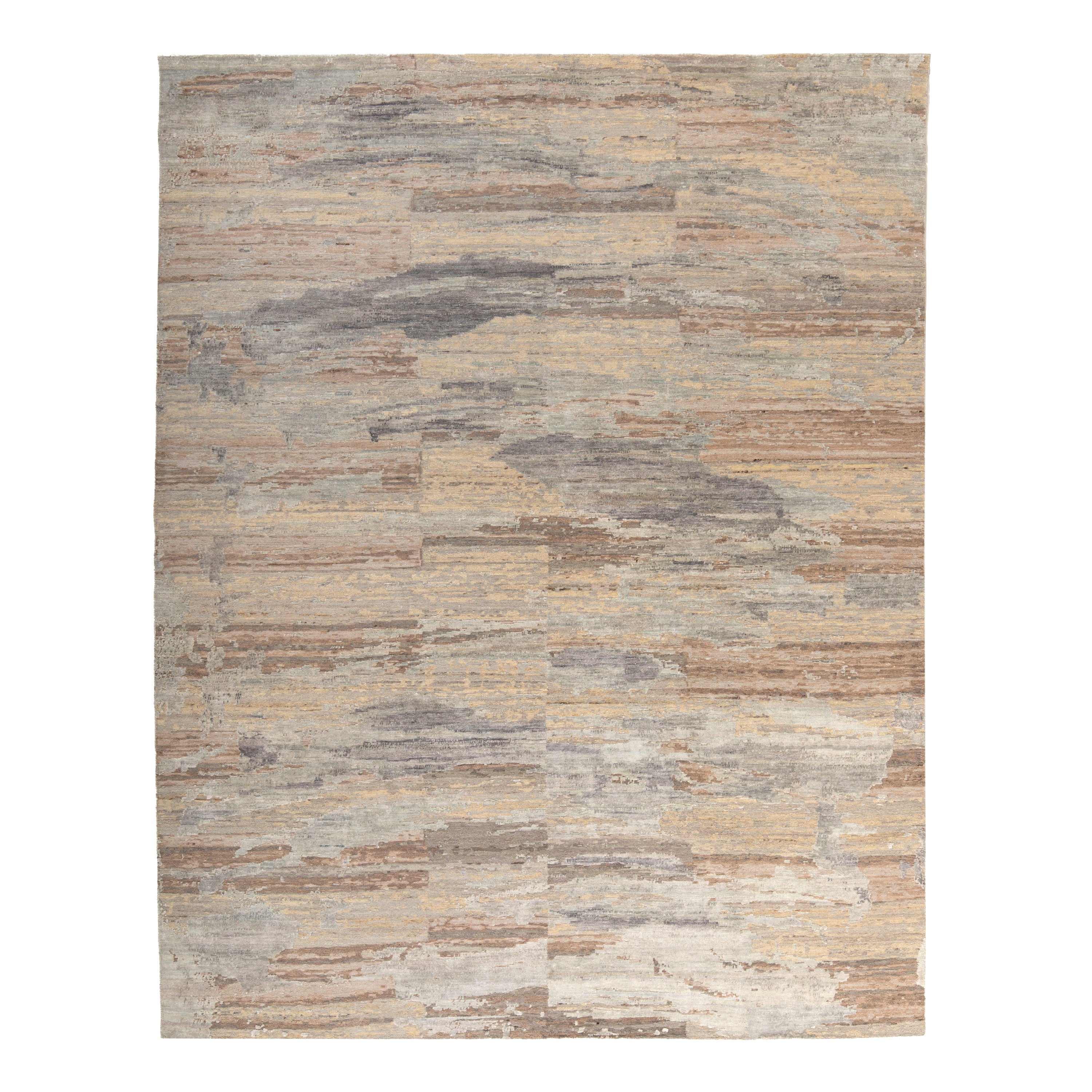 Multicolored Contemporary Wool Silk Blend Rug - 8' x 10'