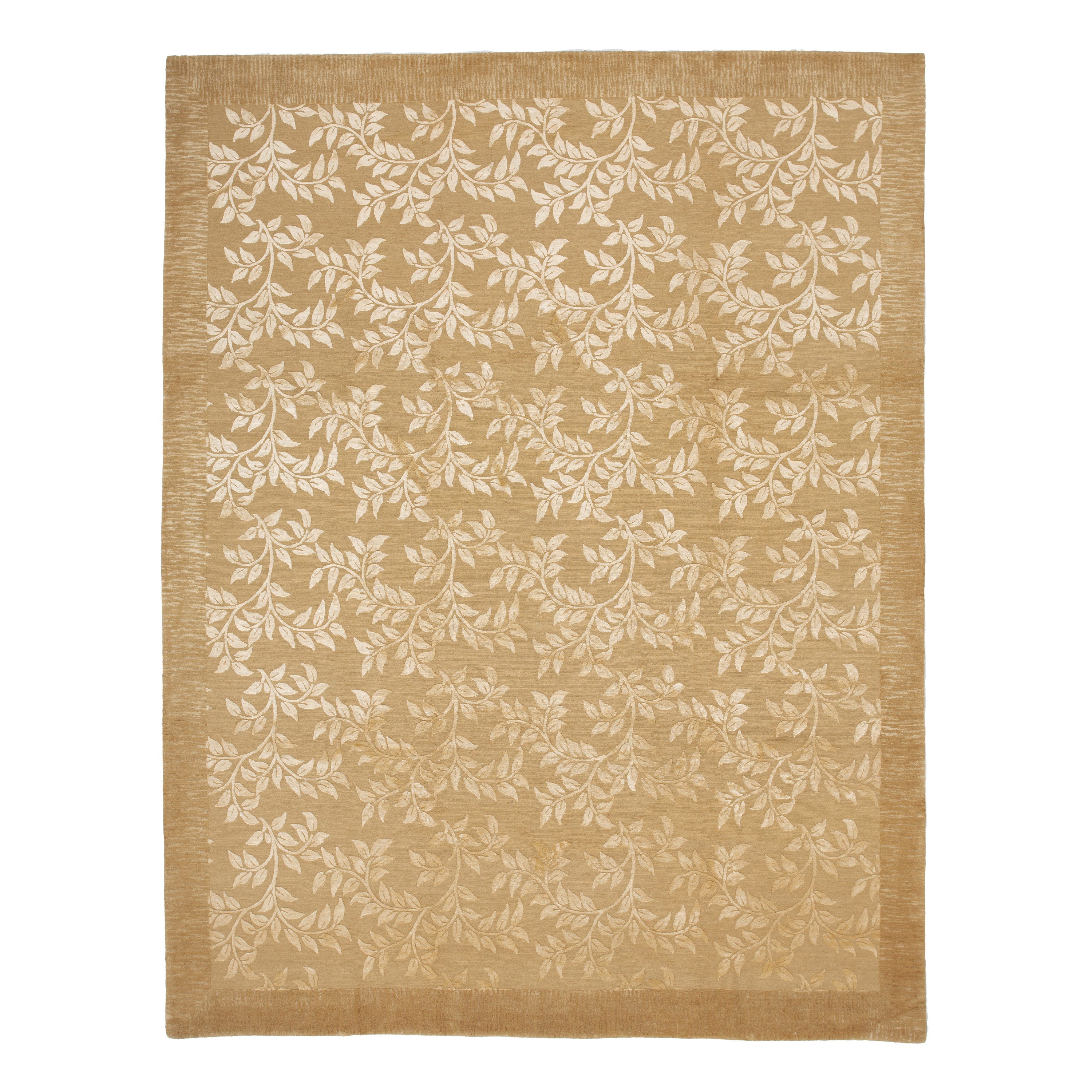 Gold Traditional Tibetan Wool Silk Blend Rug - 9'2" x 12'