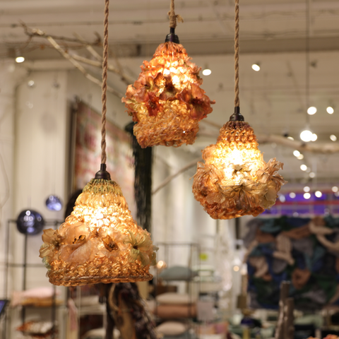 3 Hanging floral lamps by textile artist Yi Hsuan Sung