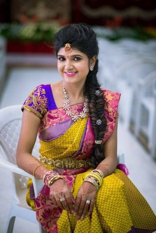 Pattu Saree Hairstyles with silk saree