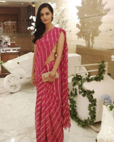 manushi in saree party