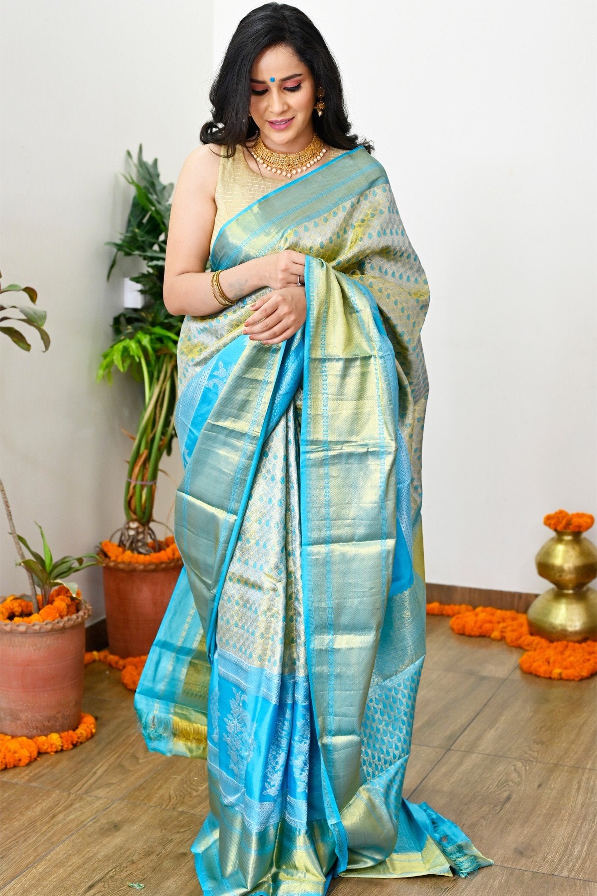 SF-Beige color Soft Lichi Silk saree - Silk Sarees - Sarees - Indian