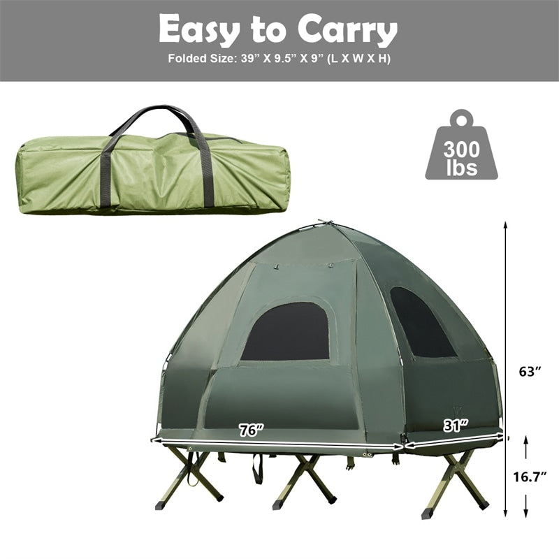 1-Person Portable Pop-Up Camping Tent Cot with Air Mattress and Sleeping Bag