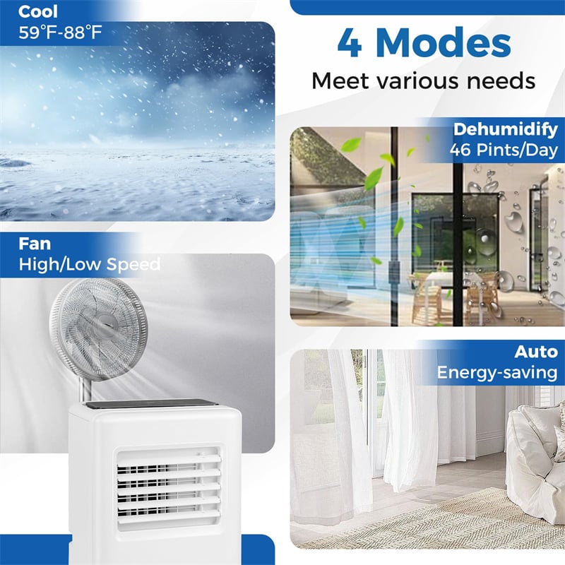 10000BTU Portable Air Conditioner 3-in-1 Quiet AC Unit with Fan, Dehumidifier, Smart Sleep Mode, Remote Control, Window Installation Kit