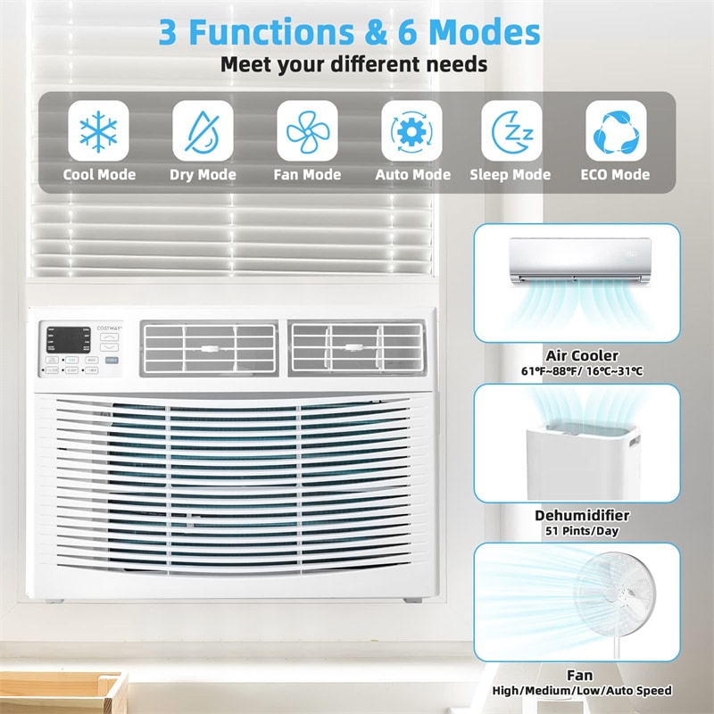 10000 BTU Quiet Window Air Conditioner Energy Efficient Electronic AC Unit Cools 450 Sq.Ft with Cool, Dry, Fan, Auto, ECO Mode & Remote Control