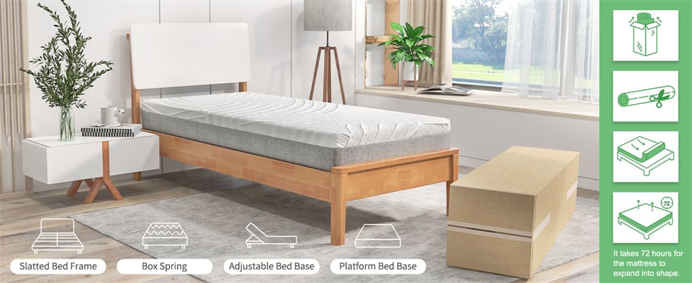 10" Twin XL Mattress for Adjustable Bed, 3D Transformable Cutting Foam Mattress with Cool Gel Infused & Bamboo Charcoal Memory Foam