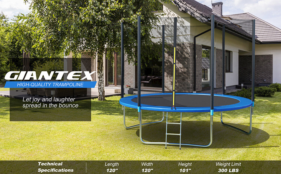 10 ft Combo Bounce Jump Trampoline with Spring Pad Ladder and Safety Enclosure Net