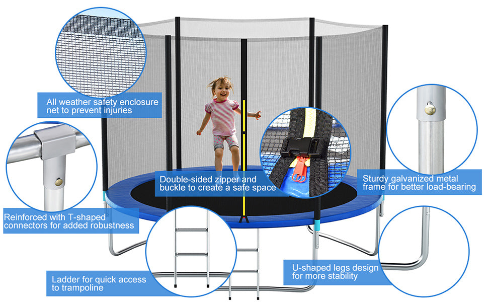 10 ft Combo Bounce Jump Trampoline with Spring Pad Ladder and Safety Enclosure Net