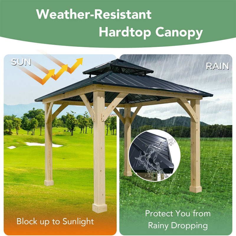 10 x 10 FT Outdoor Patio Hardtop Gazebo Double Steel Roof Solid Wood Frame