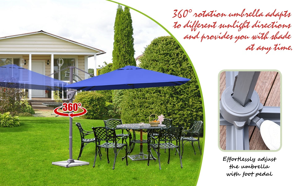 10 x 10 FT Patio Offset Cantilever Umbrella Outdoor Hanging Sun Umbrella with 360° Rotation Tilt & Cross Base