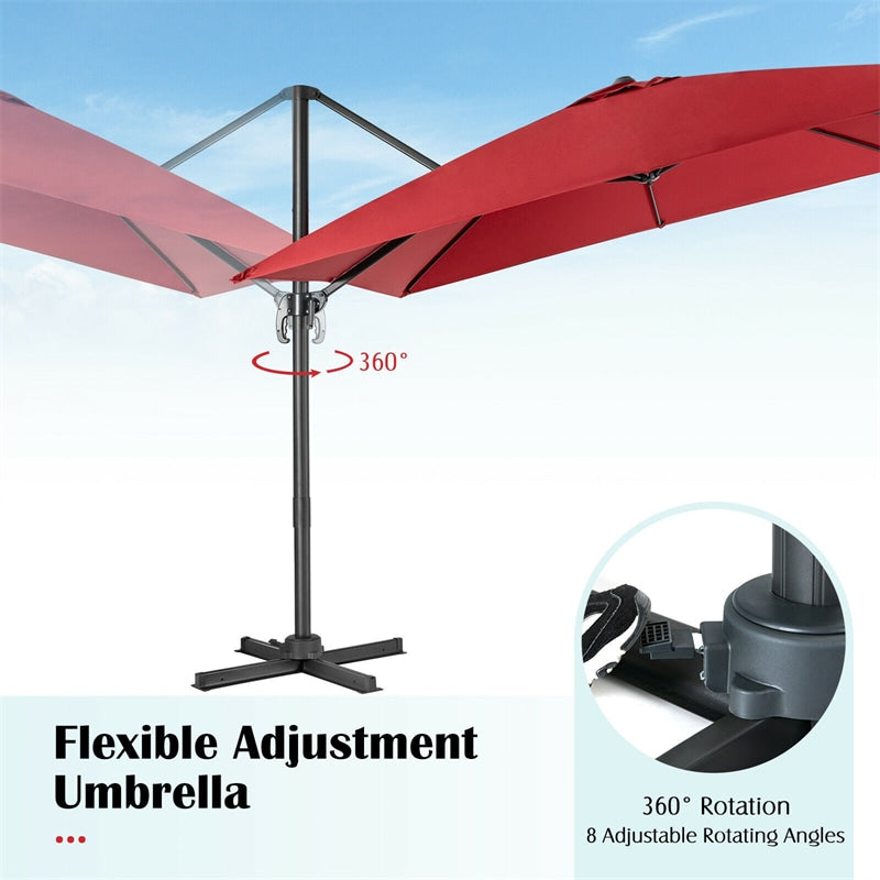 10 x 10 FT Square Offset Cantilever Patio Umbrella with 3 Tilt Settings & 360° Rotation Function