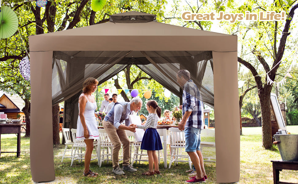 10’ x 10’ Outdoor Garden Steel Structures Gazebo 2 Tier Canopy Tent with Netting