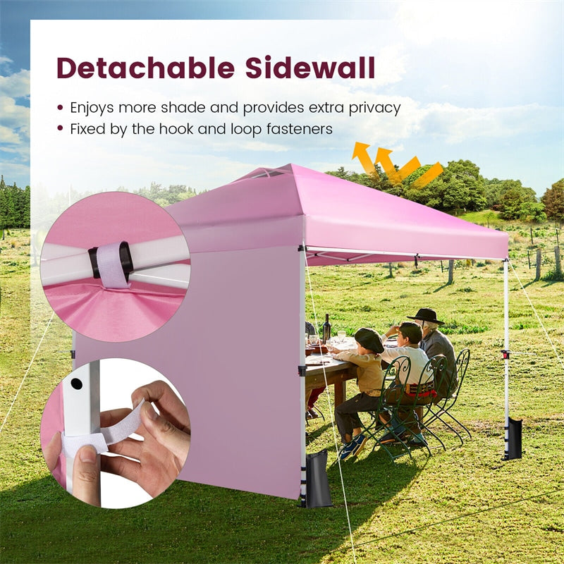 10' x 10' Commercial Pop Up Canopy Tent Instant Market Tent Outdoor Event Tent with Removable Sidewall, 2 Hanging Bars & Banner Strip