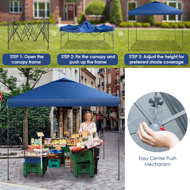 10' x 10' Pop Up Canopy Tent Easy Set-up Instant Canopy Outdoor Folding Tent Adjustable Height Sun Shelter with Center Lock & Carry Bag