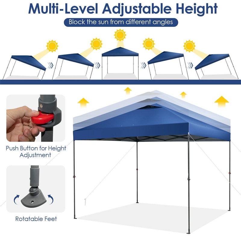 10' x 10' Pop Up Canopy Tent Easy Set-up Instant Canopy Outdoor Folding Tent Adjustable Height Sun Shelter with Center Lock & Carry Bag